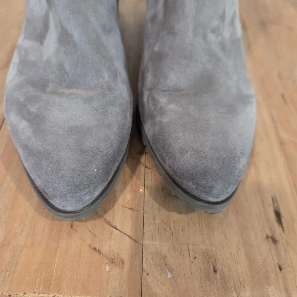 Vionic Bishop Womens 7 Ankle Boots Gray Suede Western Block Heel Zip Booties